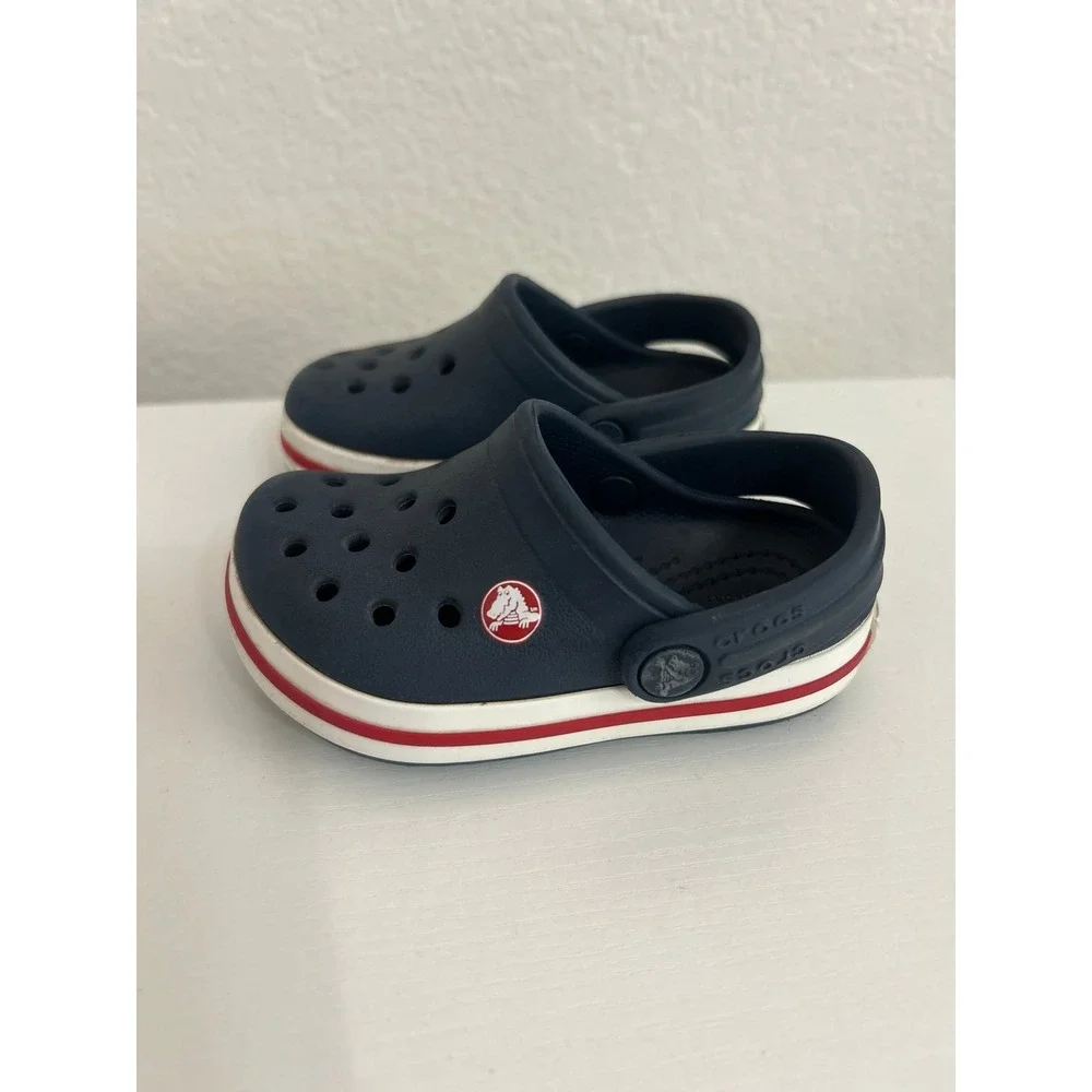 Crocs Sandals Navy Blue Red Stripe Toddler Size 5c
